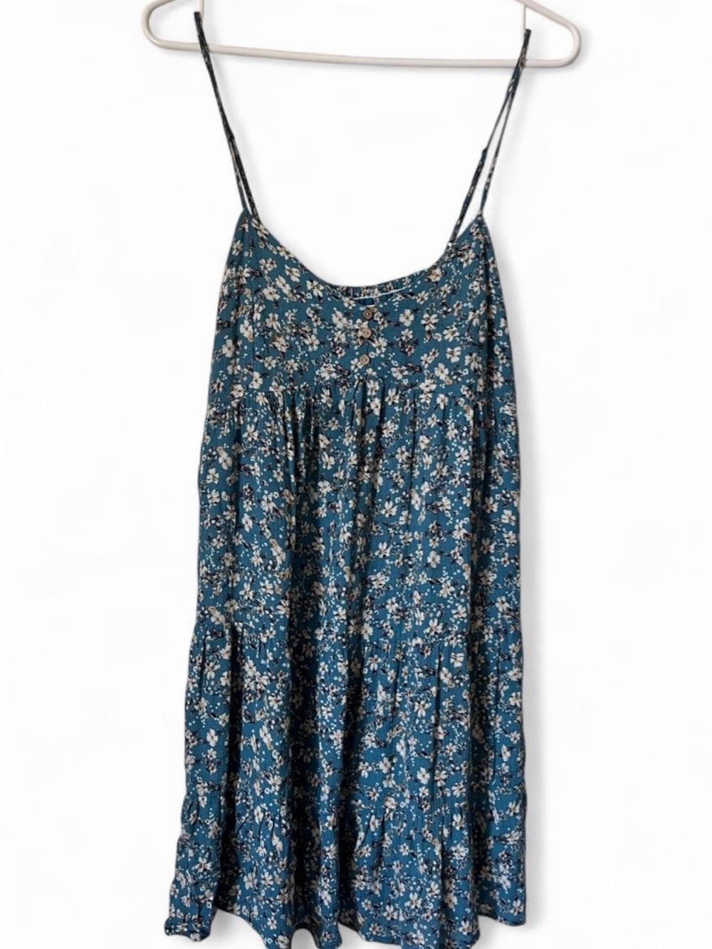 Teal Floral Spaghetti-Strap Mini Dress